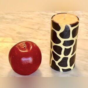 Giraffe Patterned Candle & Apple Candle -2 COOL CANDLES TOTAL—GREAT GIFTS